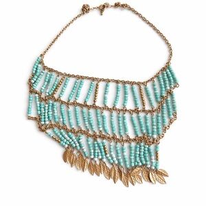 Turquoise Beaded Necklace with Gold Accents